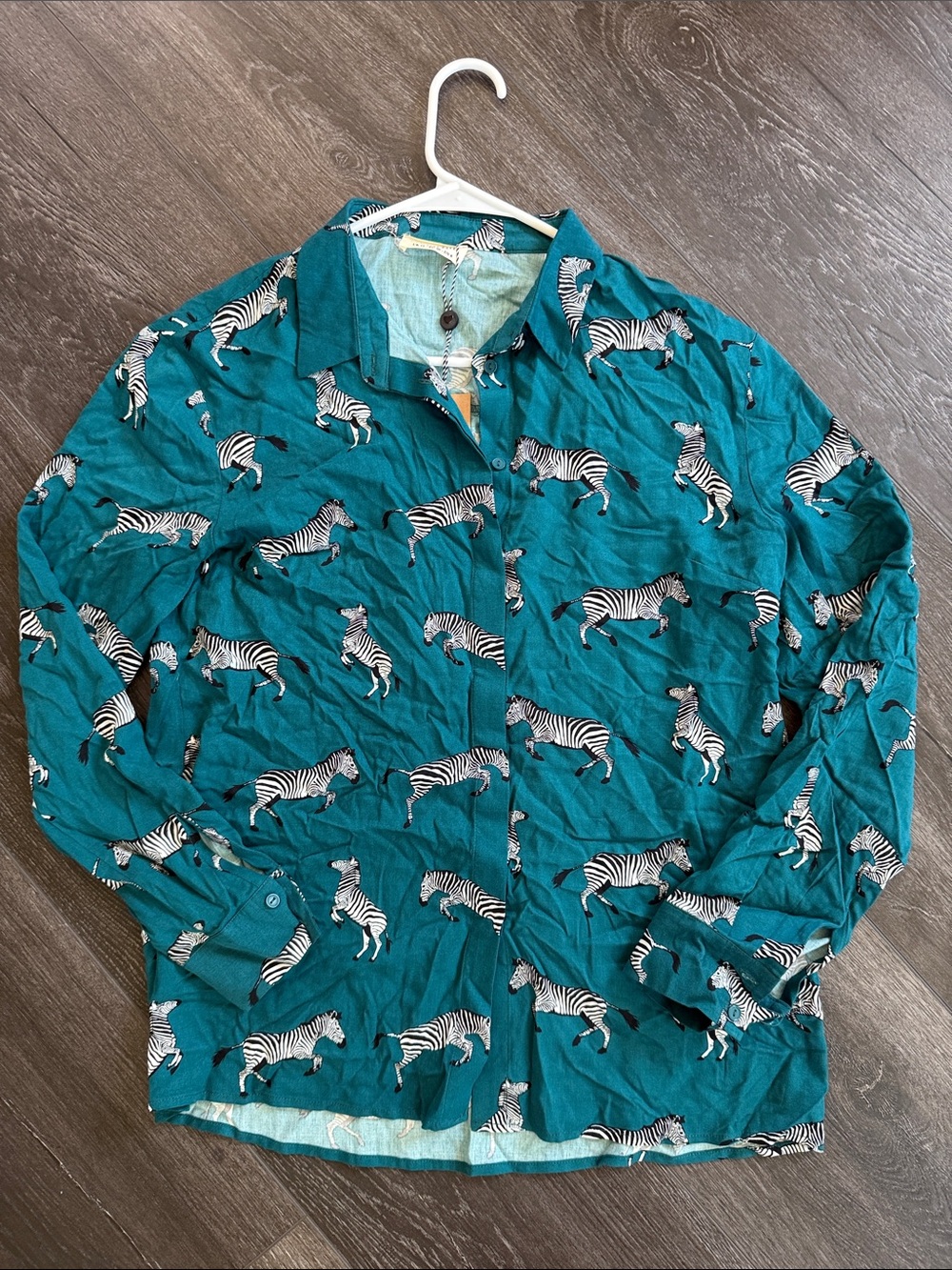 NWT Sugarhill Brighton Teal Joy Dazzle of Zebras Print Button-Down  - Size US8